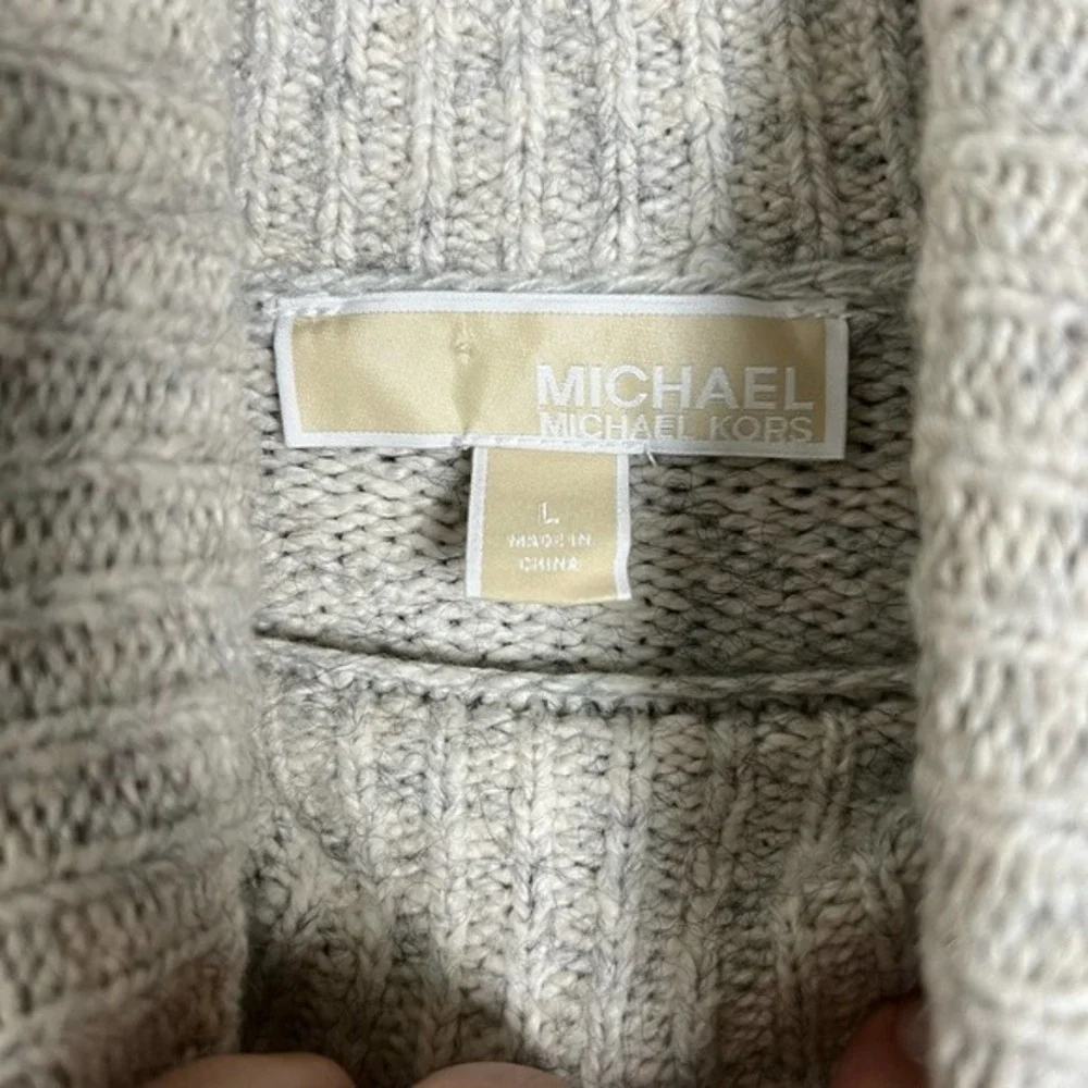 MICHAEL KORS Wool Chunky Knitted‎ Turtleneck Cream/Gray Sweater Women Pullover L
